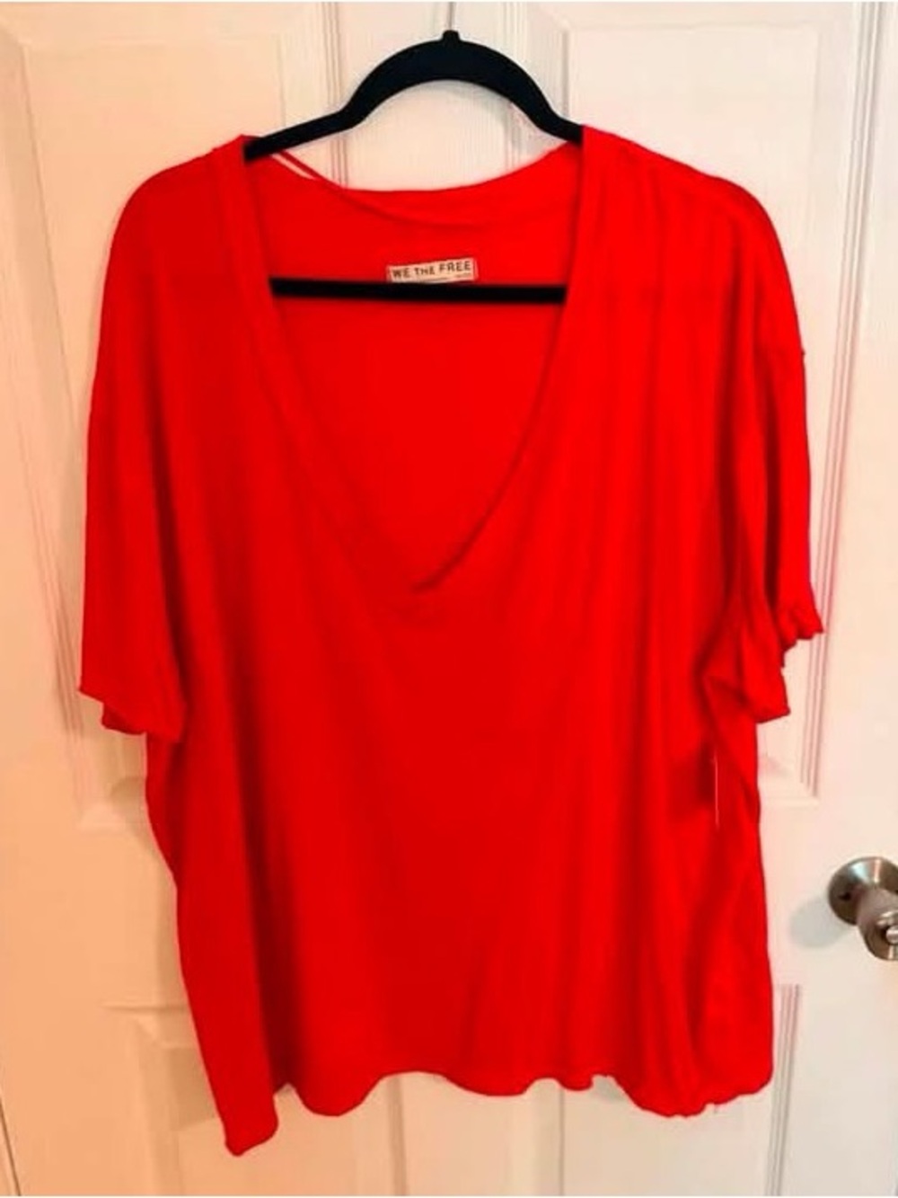 We The Free Bright Red V-Neck Short Sleeve Tee
